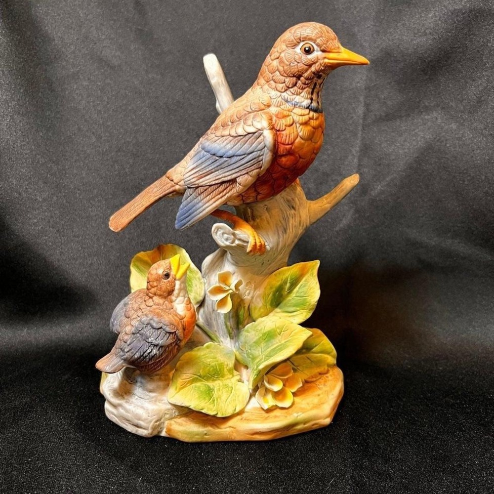 Unbranded Bird Figurine Home Decor 7.5in Brown Good Porcelain Mother and Baby